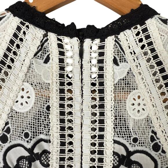 Alexis Emiliana Fit & Flare Mini Dress in Black and White Diamond Lace, XS - Picture 13 of 15